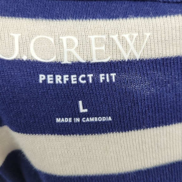 J.Crew Women Perfect-fit elbow-sleeve T-shirt in stripe with gold buttons Size L - Picture 6 of 11